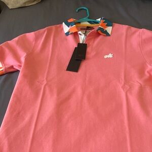 Akoo Pink Polo Shirt with Multicolor Collar